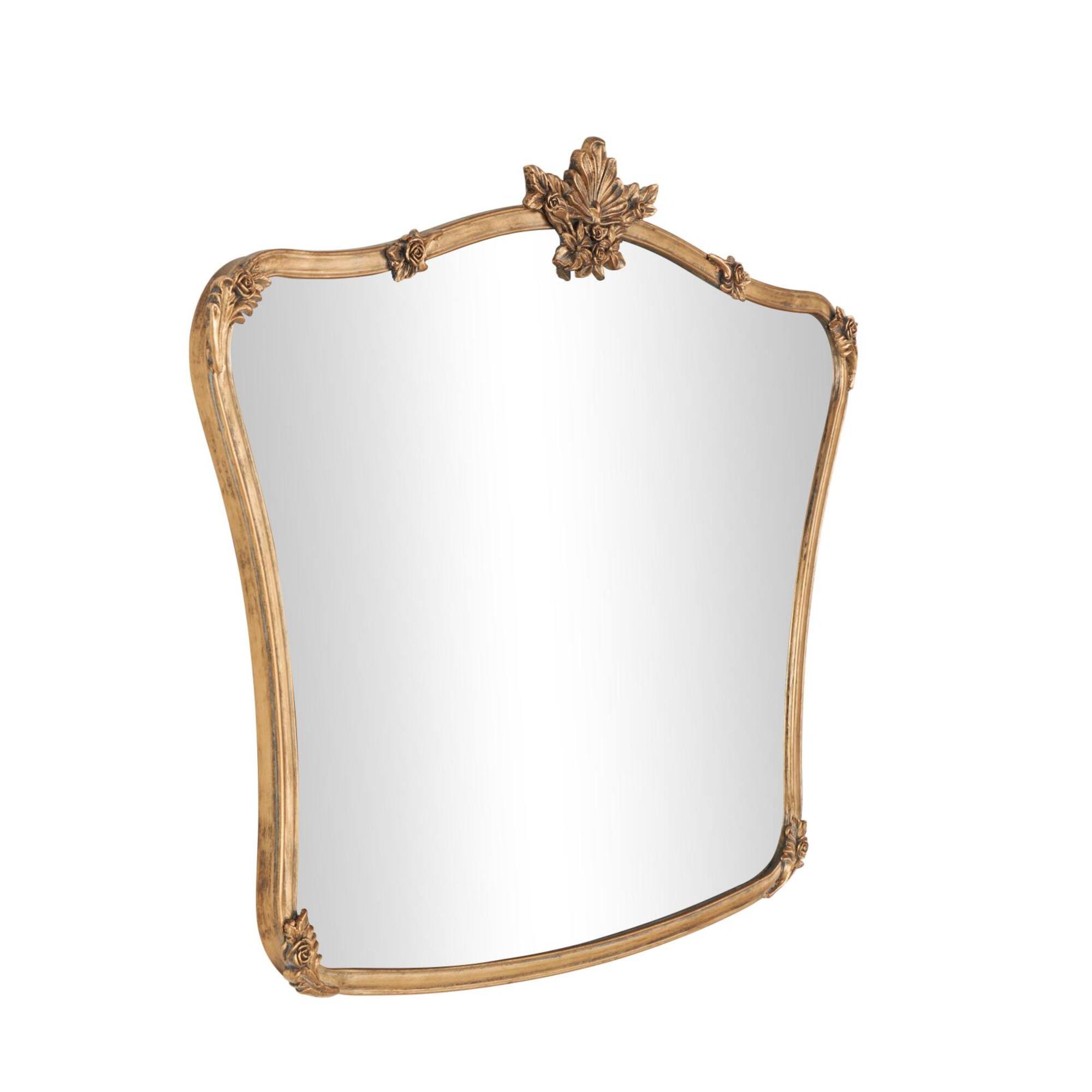 36" x 26" Gold Metal Floral Orante Antique Curved Wall Mirror